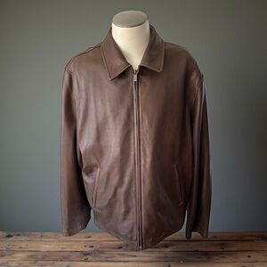 Reilly Olmes Men's Brown Long Sleeve Collared Full Zip Leather Jacket Si…